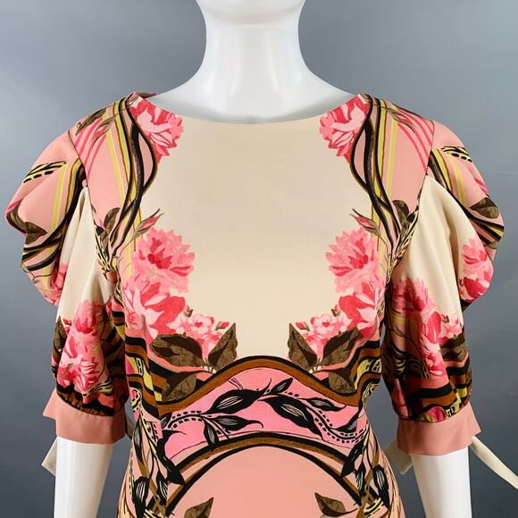 ALBERTA FERRETTI 8 Pink Multi Color Polyester Blend Puffy Sleeve Floral Dress - Picture 2 of 10